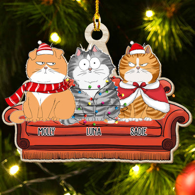 Cats On Sofa - Personalized Custom 1-layered Wood Ornament