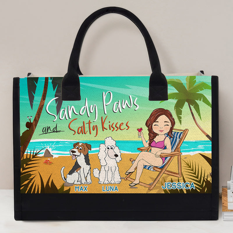 Sandy Paws And Salty Kisses - Personalized Custom Canvas Tote Bag