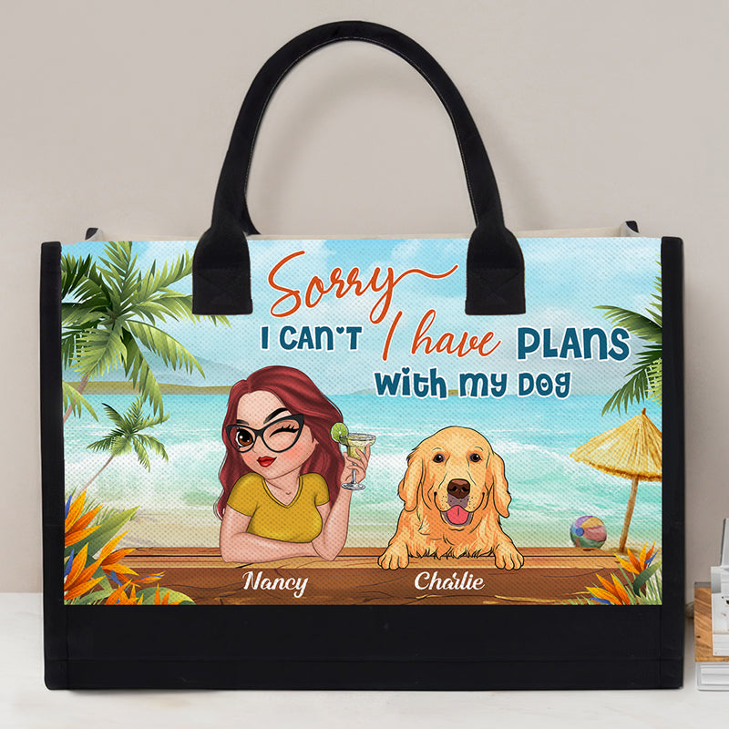 Sorry I Have Plan With Dog - Personalized Custom Canvas Tote Bag