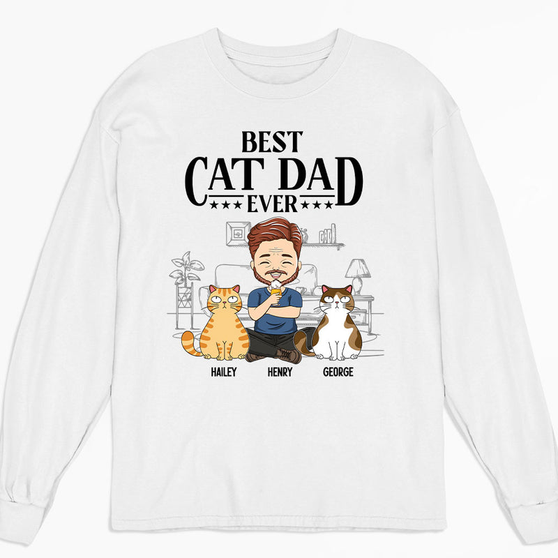 Best Cat Dad Ever - Personalized Custom Long Sleeve T-shirt