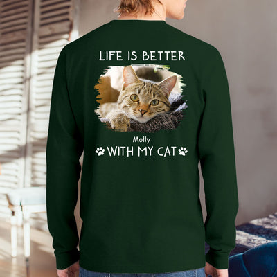 Better With Cats Photo - Personalized Custom Long Sleeve T-shirt