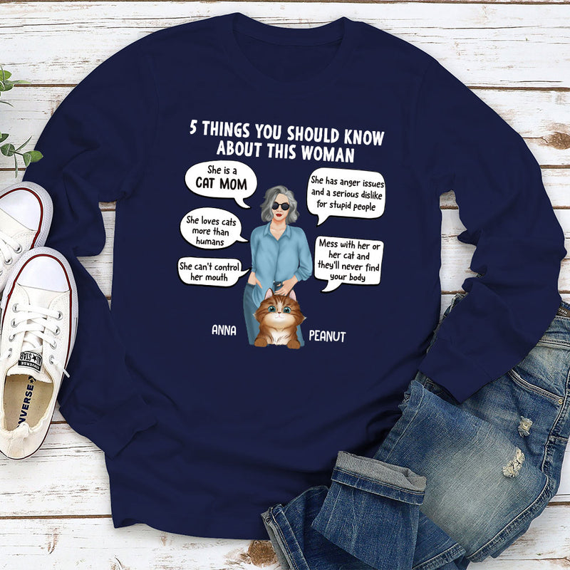 5 Things Cat Mom - Personalized Custom Long Sleeve  T-shirt