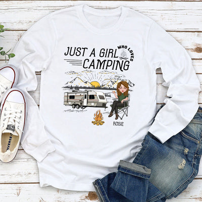 Girl Loves Camping - Personalized Custom Long Sleeve T-shirt