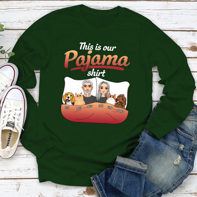 Couple Pajama With Pet- Personalized Custom Long Sleeve T-shirt