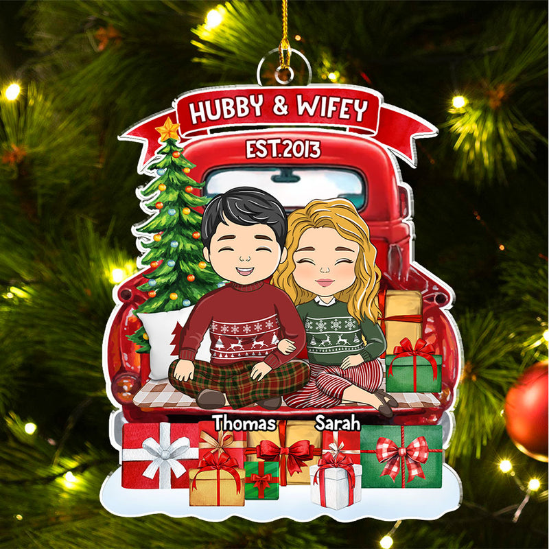 Couple Sit On Red Truck - Personalized Custom Acrylic Ornament