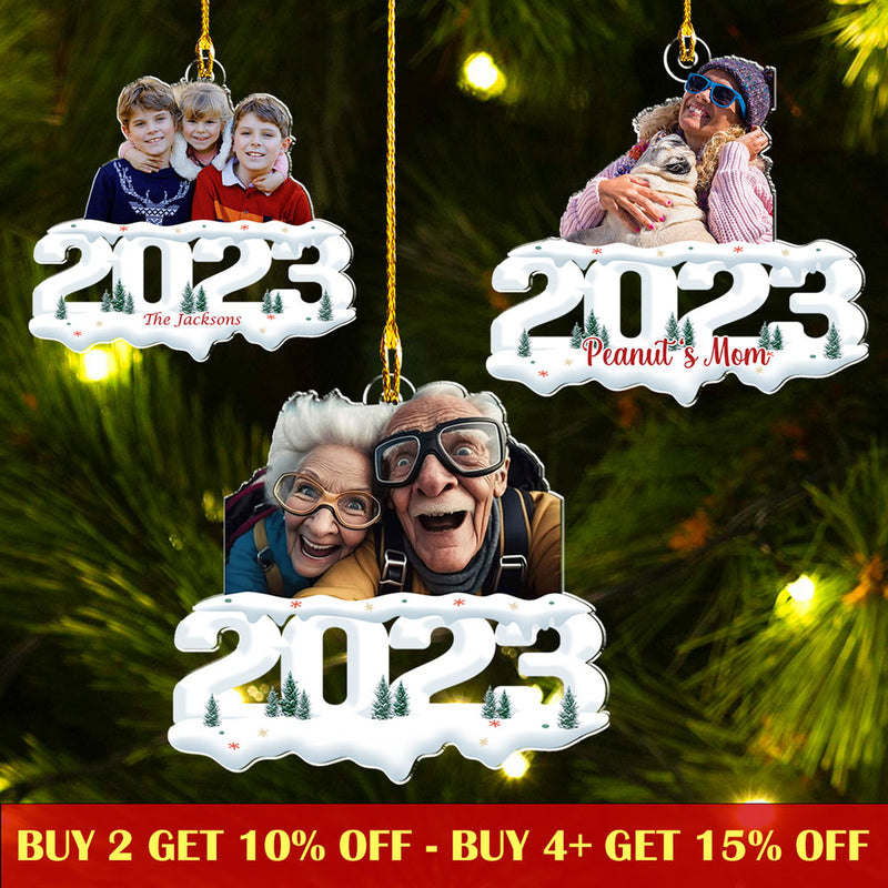 Custom Photo Pet & Human - Joy of Christmas 2023 - Personalized Custom Acrylic Ornament
