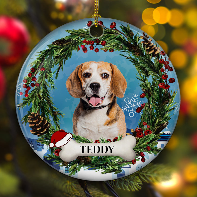 Custom Photo Lovely Pet Face - Personalized Custom Circle Ceramic Ornament