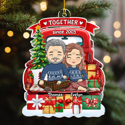 Couple Sit On Red Truck - Personalized Custom Acrylic Ornament