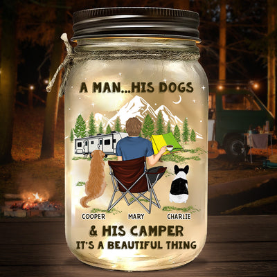 Dogs And Camper - Personalized Custom Mason Jar Light