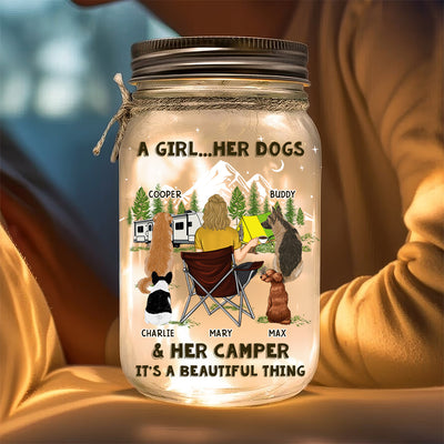 Dogs And Camper - Personalized Custom Mason Jar Light