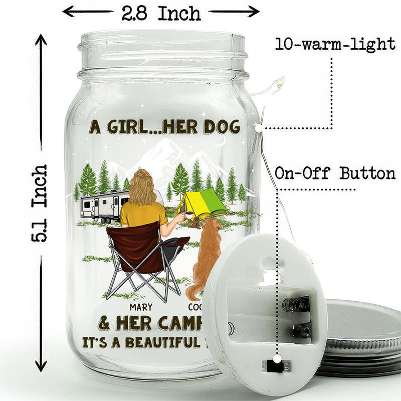 Dogs And Camper - Personalized Custom Mason Jar Light