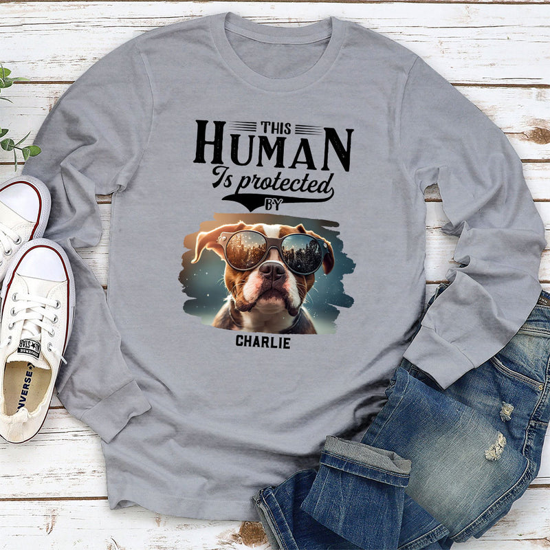 Dad Protected By Dog - Personalized Custom Long Sleeve T-shirt