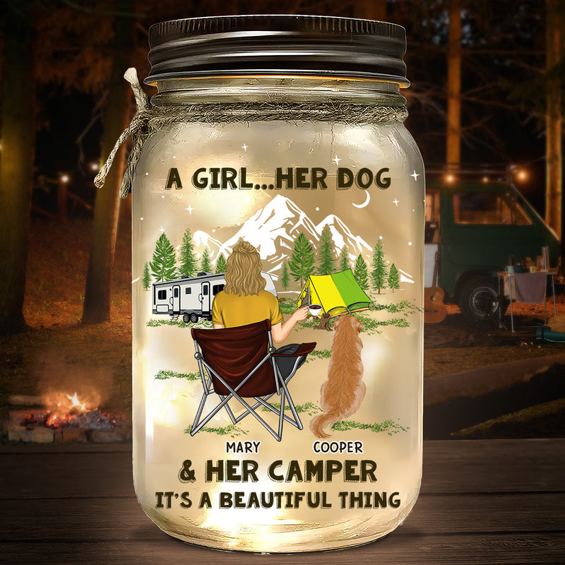 Dogs And Camper - Personalized Custom Mason Jar Light