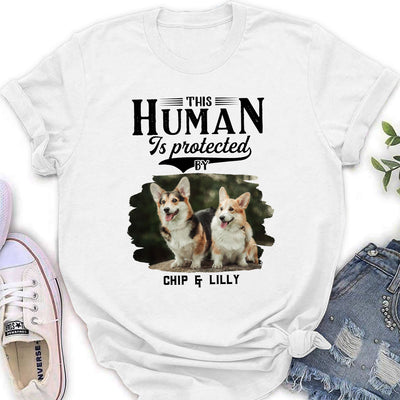 Dad Protected By Dog - Personalized Custom Women's T-shirt