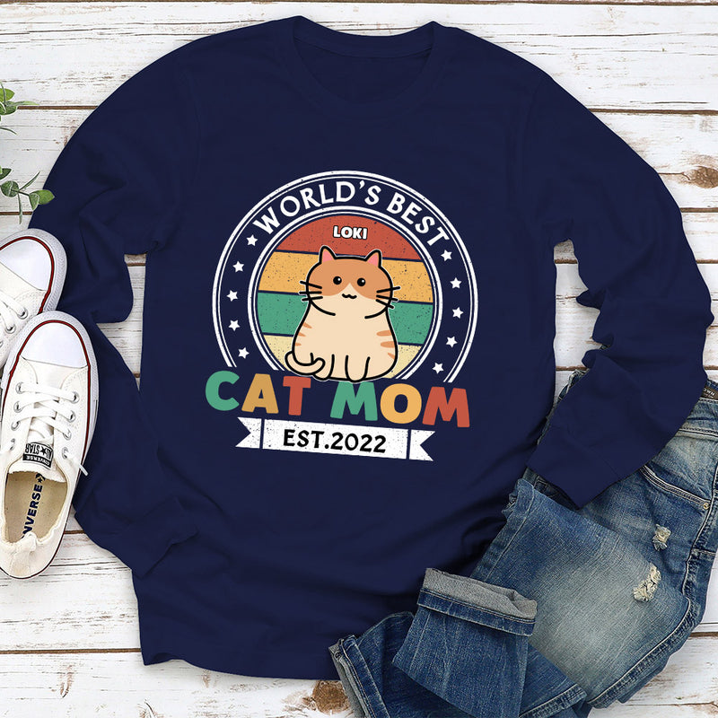 Best Cat Dad Est - Personalized Custom Long Sleeve T-shirt