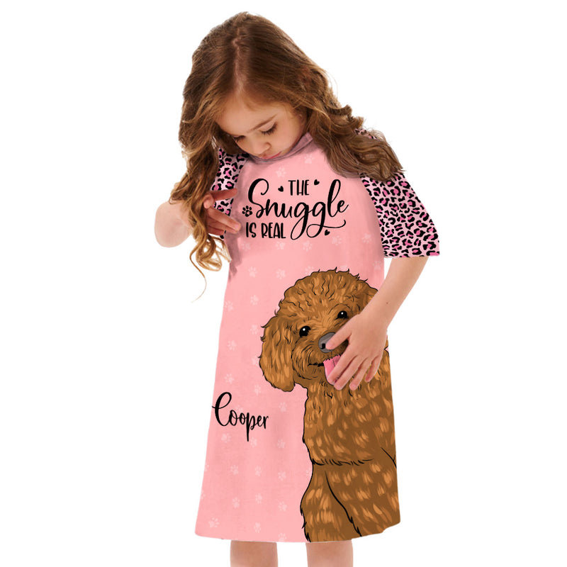 Dog Snuggle - Personalized Custom Kids 3/4 Sleeve Dress