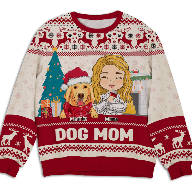 Dog Mom Pawlidays - Personalized Custom All-Over-Print Sweatshirt