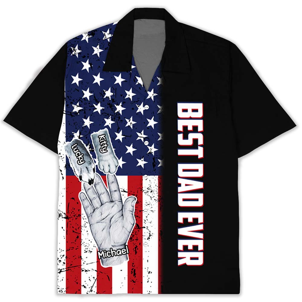 Discover Dad Hand US Flag Personalized 4th Of July Custom Hawaiian Shirt