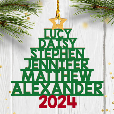 Family Names Christmas Tree  - Personalized Custom 1-layered Wood Ornament