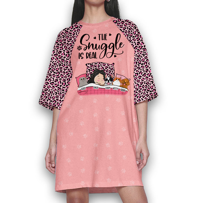 Real Snuggle With Pet Version 3 - Personalized Custom 3/4 Sleeve Dress