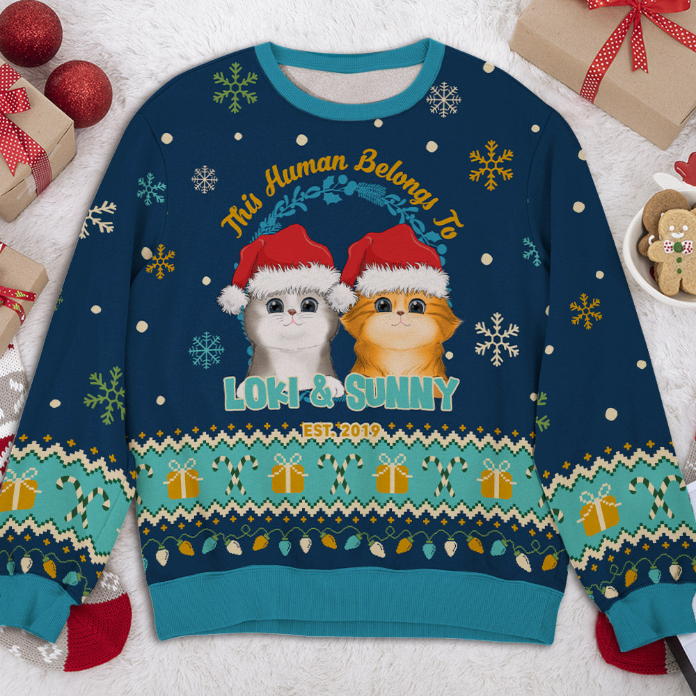 Human Belongs Christmas Custom Pet Lover Personalized Snowing Jumper Ugly Sweatshirt
