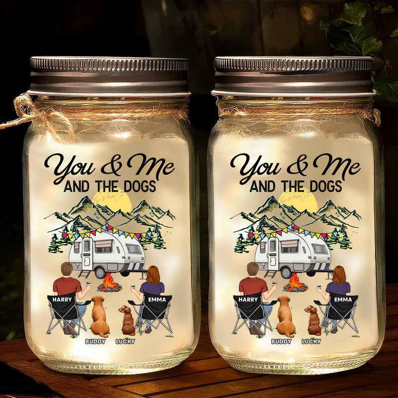 You & Me And The Dogs - Personalized Custom Mason Jar Light