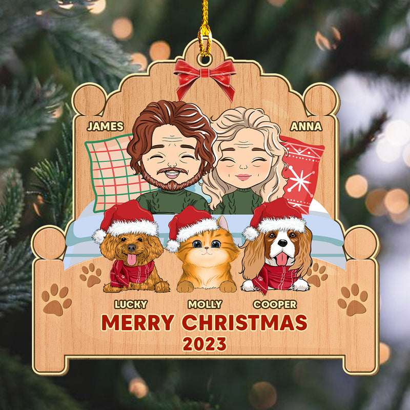 Happy Family With Pets - Personalized Custom 1-layered Wood Ornament