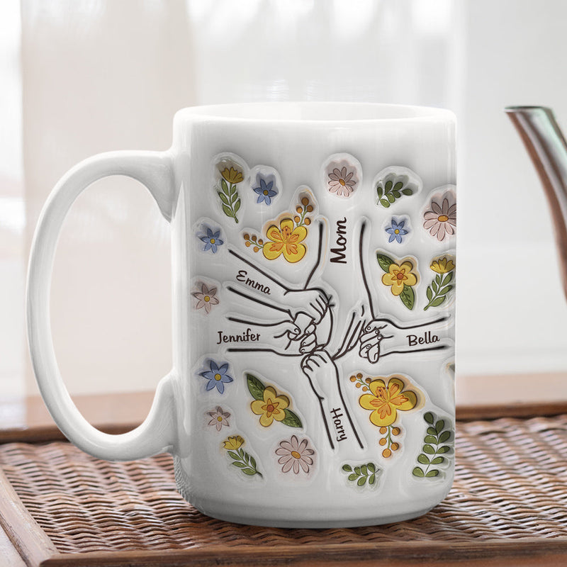 Mom Hold Our Hands, Also Our Hearts - Personalized Custom 3D Inflated Effect Mug