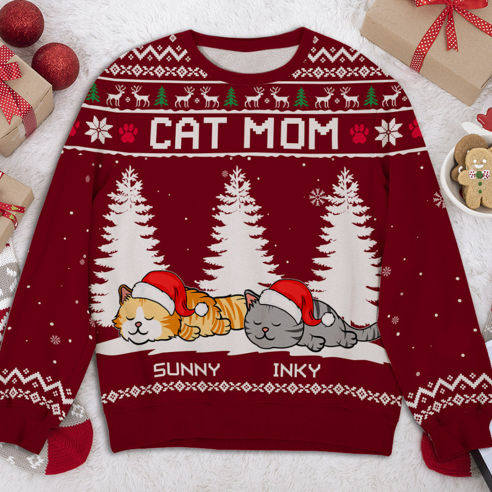 Winter Pet Sleeping Personalized Pet Lover Custom Jumper Xmas Ugly Sweatshirt