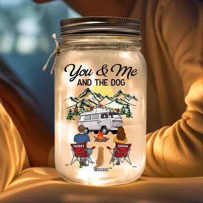 You & Me And The Dogs - Personalized Custom Mason Jar Light