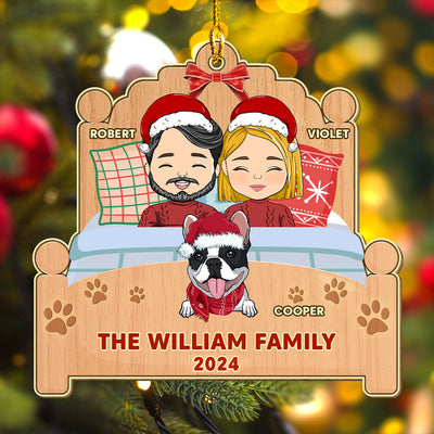 Happy Family With Pets - Personalized Custom 1-layered Wood Ornament