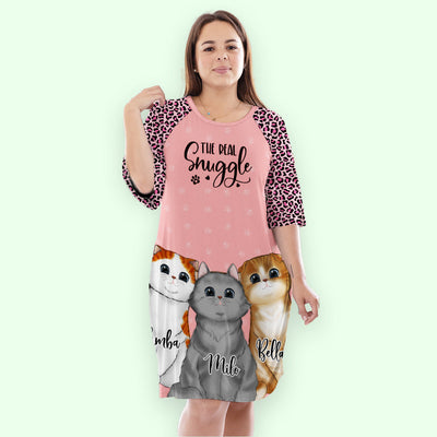 Cat Real Snuggle - Personalized Custom 3/4 Sleeve Dress