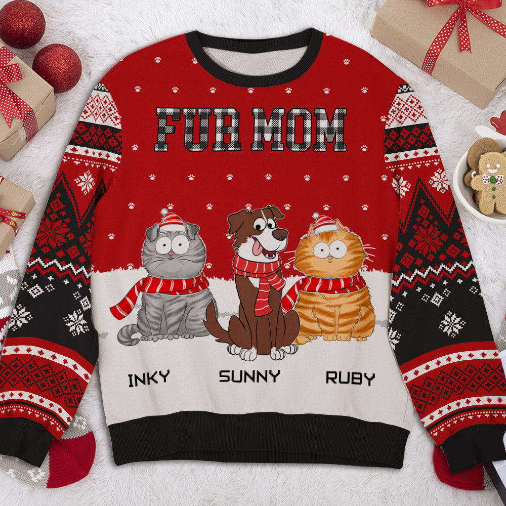 Fur Dad Mom Plaid Pattern Custom Pet Lover Personalized Christmas Forest Ugly Sweatshirt