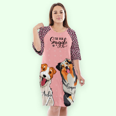 Dog Real Snuggle - Personalized Custom 3/4 Sleeve Dress