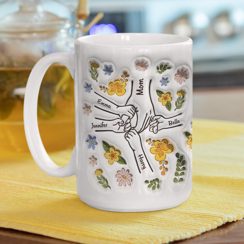 Mom Hold Our Hands, Also Our Hearts - Personalized Custom 3D Inflated Effect Mug