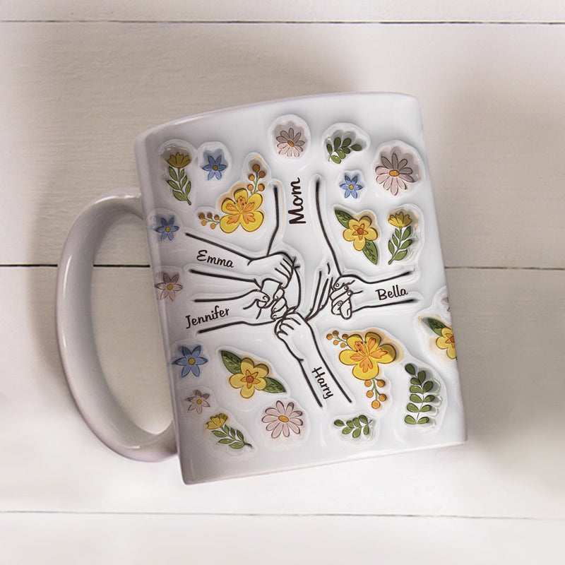 Mom Hold Our Hands, Also Our Hearts - Personalized Custom 3D Inflated Effect Mug