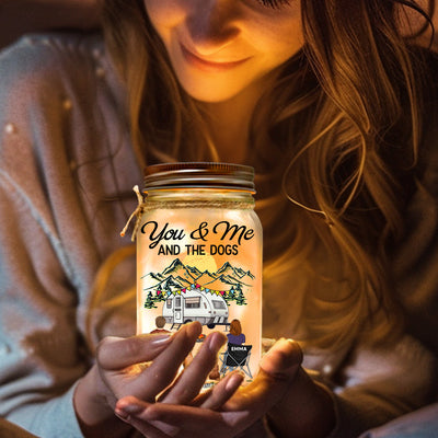 You & Me And The Dogs - Personalized Custom Mason Jar Light