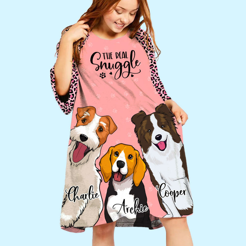 Dog Real Snuggle - Personalized Custom 3/4 Sleeve Dress
