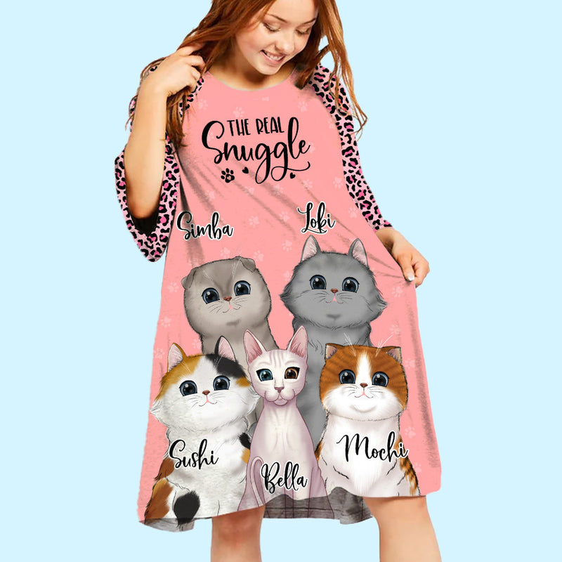 Cat Real Snuggle - Personalized Custom 3/4 Sleeve Dress