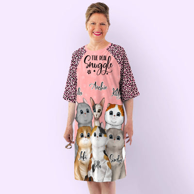 Cat Real Snuggle - Personalized Custom 3/4 Sleeve Dress