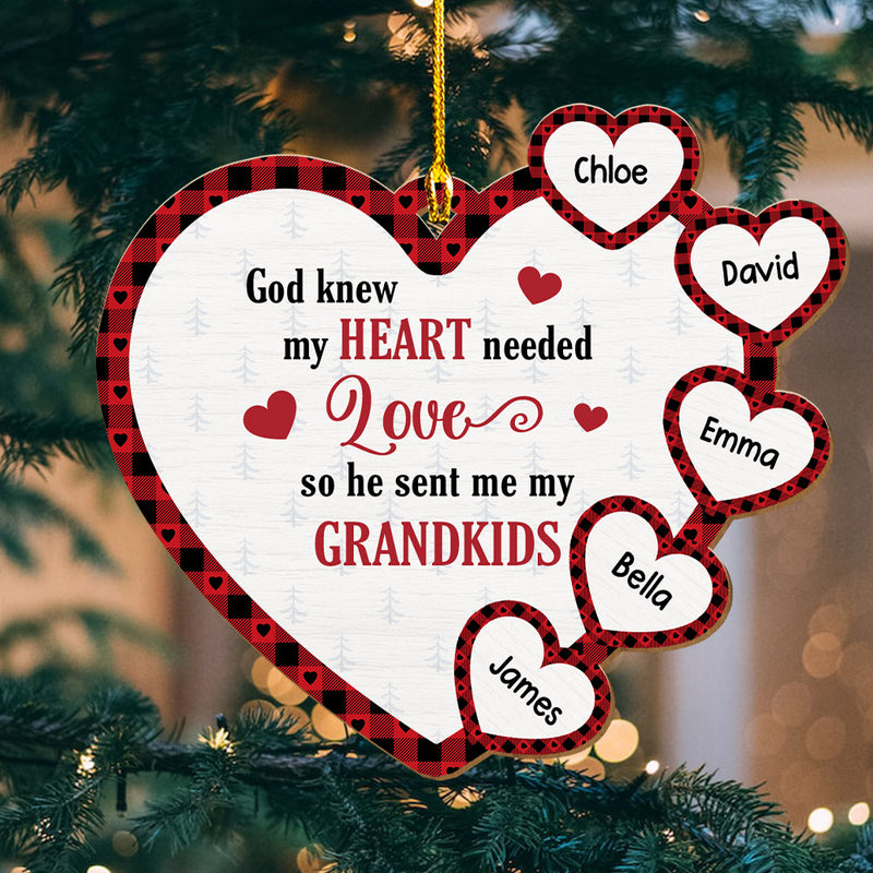 Grandchilds Make My Heart - Personalized Custom 1-layered Wood Ornament