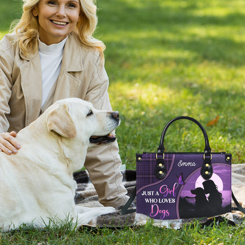 A Girl And Her Beloved Dog - Personalized Custom Leather Bag