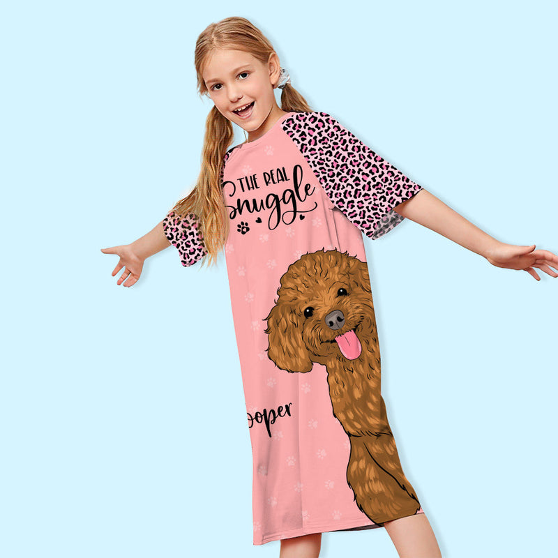 Dog Real Snuggle - Personalized Custom Kids 3/4 Sleeve Dress