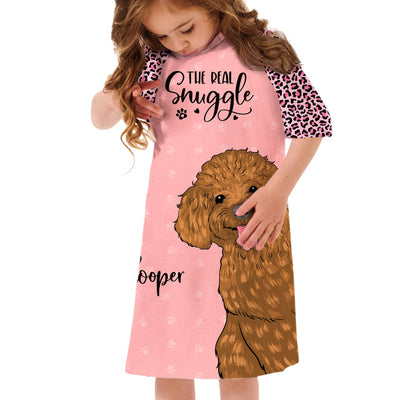 Dog Real Snuggle - Personalized Custom Kids 3/4 Sleeve Dress