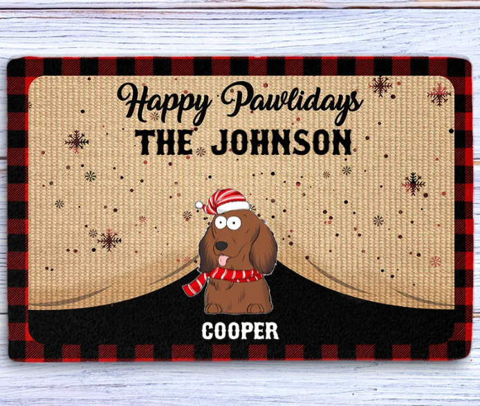 Happy Pawlidays Version 2 - Personalized Custom Doormat