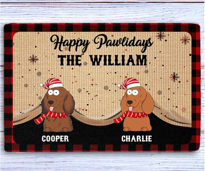 Happy Pawlidays Version 2 - Personalized Custom Doormat