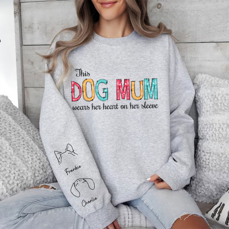 Dog Mom Dad Hearts On Sleeve - Personalized Custom Sweatshirt