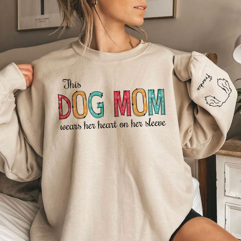 Dog Mom Dad Hearts On Sleeve 2 - Personalized Custom Sweatshirt