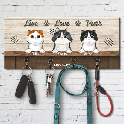 Live Love Purr - Personalized Custom Wooden Key Holder