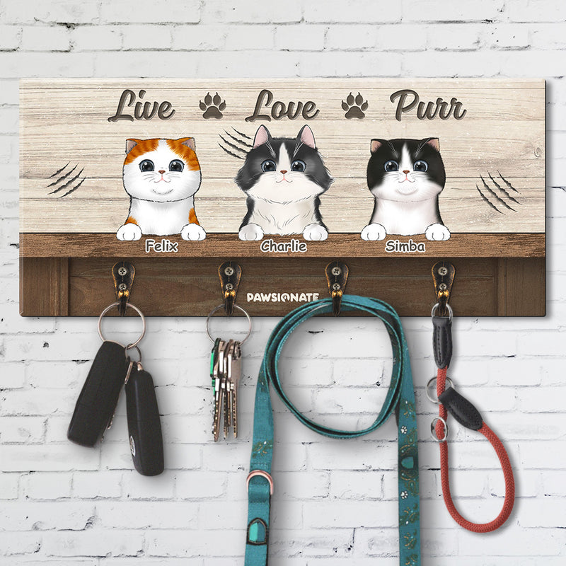 Live Love Purr - Personalized Custom Wooden Key Holder